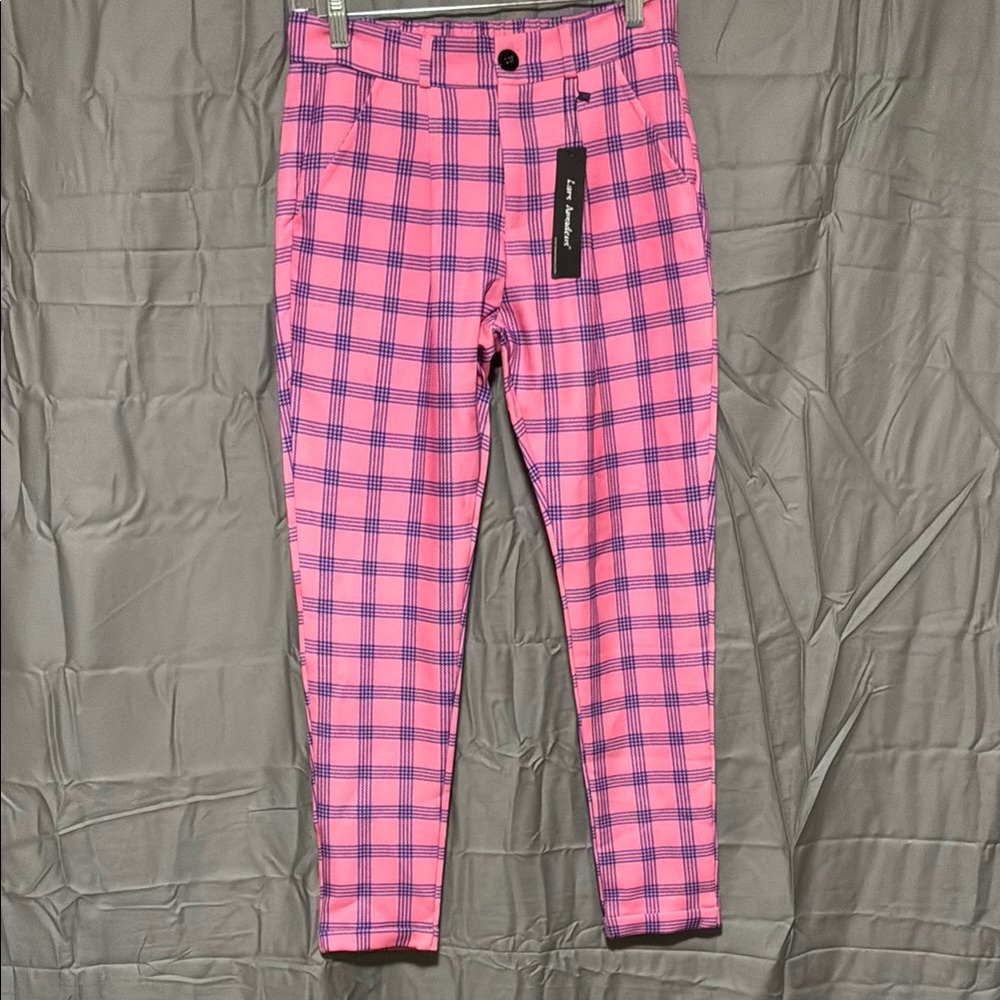 Lars Amadeus Vibrant Pink Plaid Pants